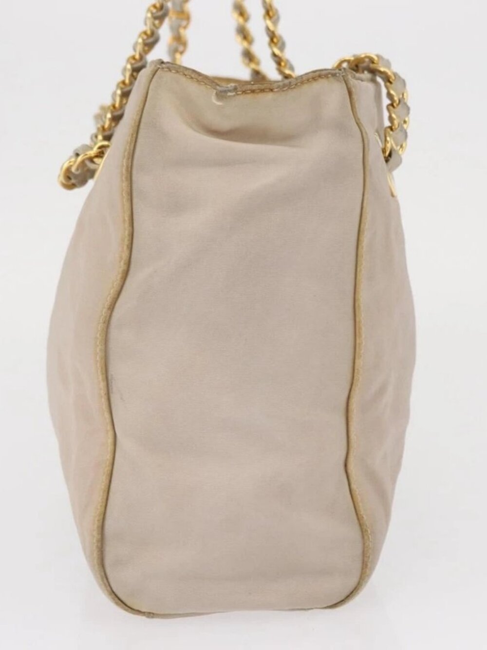 PRADA Chain Shoulder Bag Nylon Beige Gold Auth - Picture 4 of 16